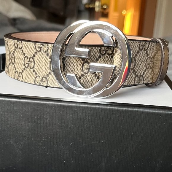 Men's Gucci supreme pattern belt, brown & beige, size 95/38 - Picture 1 of 4